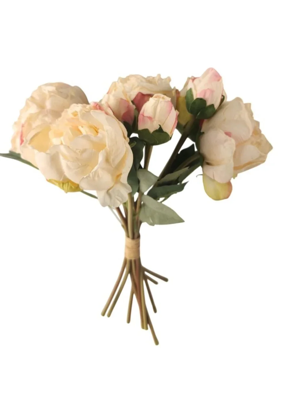 Faux Peony Bouquet Cream Pink Artificial Flowers Cottagecore Decor French Cottag